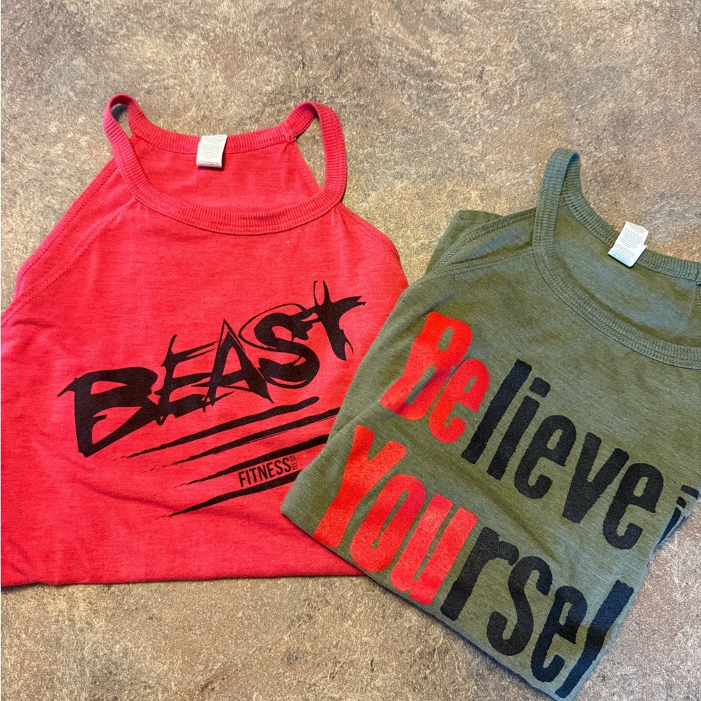 Beast and Believe Yourself FitnessTee Co tank tops. Medium.